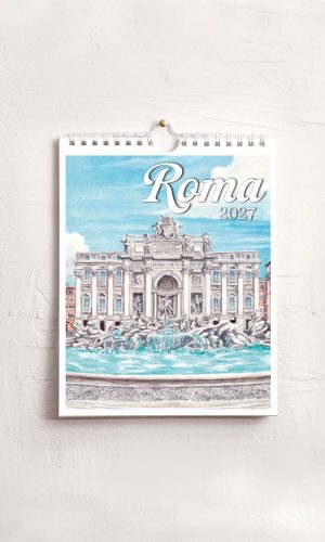 Calendario medio Roma acquerello - Fontana di Trevi